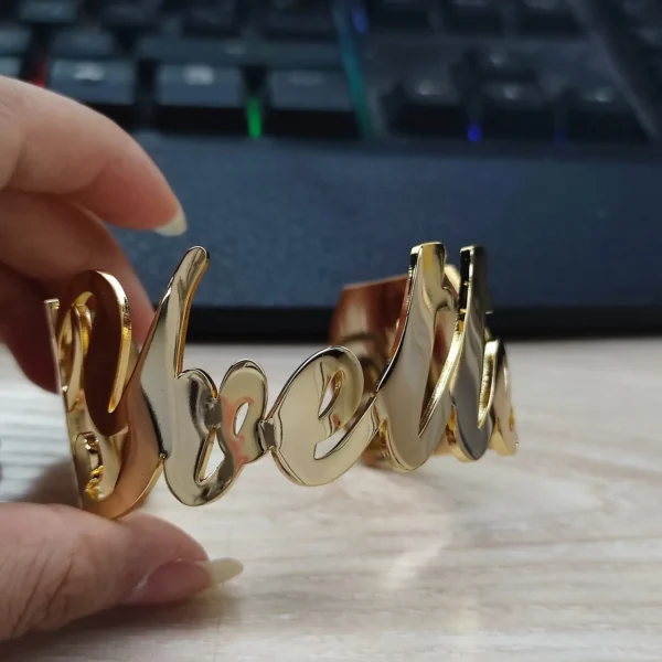Big Bracelets Custom Name Bracelet Stainless Steel Jewelry Couple Bracelet  For Women  Personalized Gift Gold Cuff Bangles - Image 4