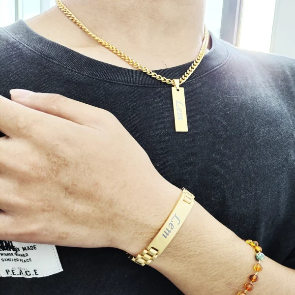Fashion Customized Engrave Name Metal Bracelet With Watch Chain Stainless Steel Gold Plate Bracelet Men And Women Jewelry Gifts - Image 5
