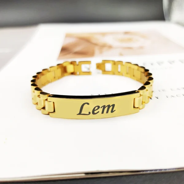 Fashion Customized Engrave Name Metal Bracelet With Watch Chain Stainless Steel Gold Plate Bracelet Men And Women Jewelry Gifts - Image 2