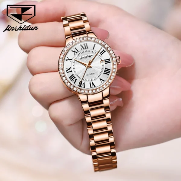JSDUN 8934Women Automatic Mechanical Watch Luxury Rose Gold Retro Design Waterproof Watch Roman Dial Women Elegant Diamond Watch - Image 2