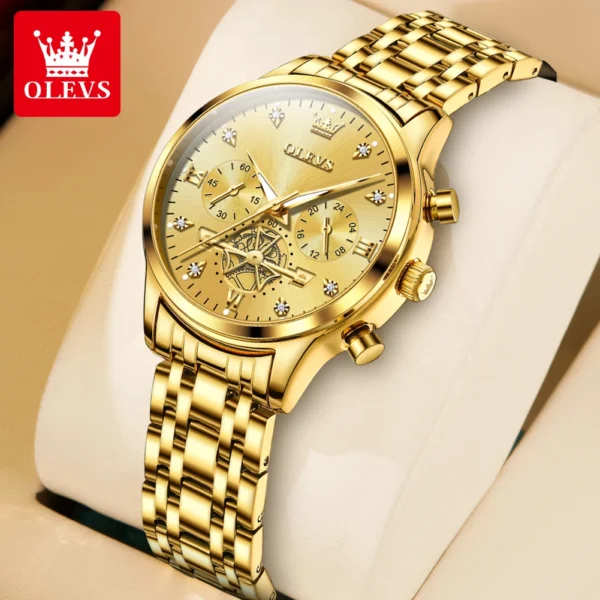 OLEVS Flywheel Skeleton Women Quartz Watch Stainless steel Chronograph Waterproof Luminous Ladies Bracelet Watch for Women Set - Image 16