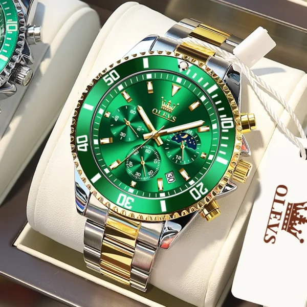 OLEVS Men's Watches Top Brand Luxury Watch for Men Original Waterproof Stainless Steel Chronograph Moon Phase Date Rota Dial - Image 9