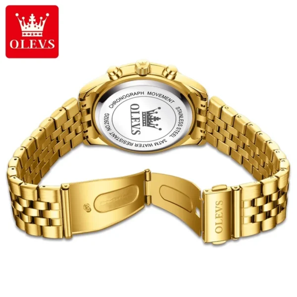 OLEVS Brand Luxury Original Men's Watches Waterproof Moon Phase Quartz Watch Luminous Gold Stainless Steel Strap Male Wristwatch - Image 2