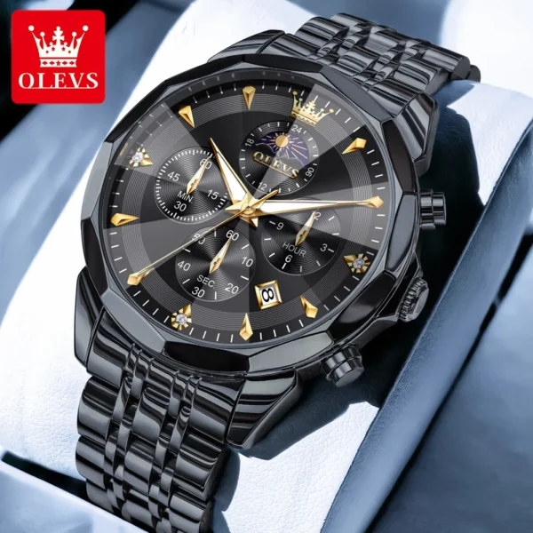 OLEVS 3673 Men Watch Original Quartz Watch Rhombus Mirror Automatic Date Waterproof Moonphase Chronograph Top Luxury Men Watch - Image 10