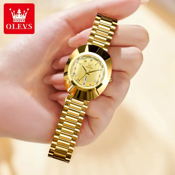 OLEVS Quartz Watch for Women Golden Tungsten steel Luxury Elegant Waterproof Calendar High Quality Watch Women's Wristwatches - Image 2