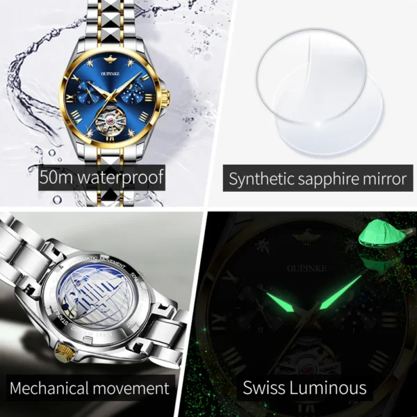 OUPINKE Fashion Luxury Brand Women's Watches Elegant Hollow out Moon Phase Automatic mechanical Watch Original Female Wristwatch - Image 6