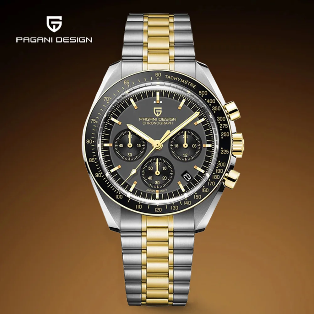 PAGANI DESIGN PD1701 Gold Luxury Men’s Watches Quartz Wristwatches Chronograph VK63 Watch For Men AR Sapphire Mirror Clock Gifts