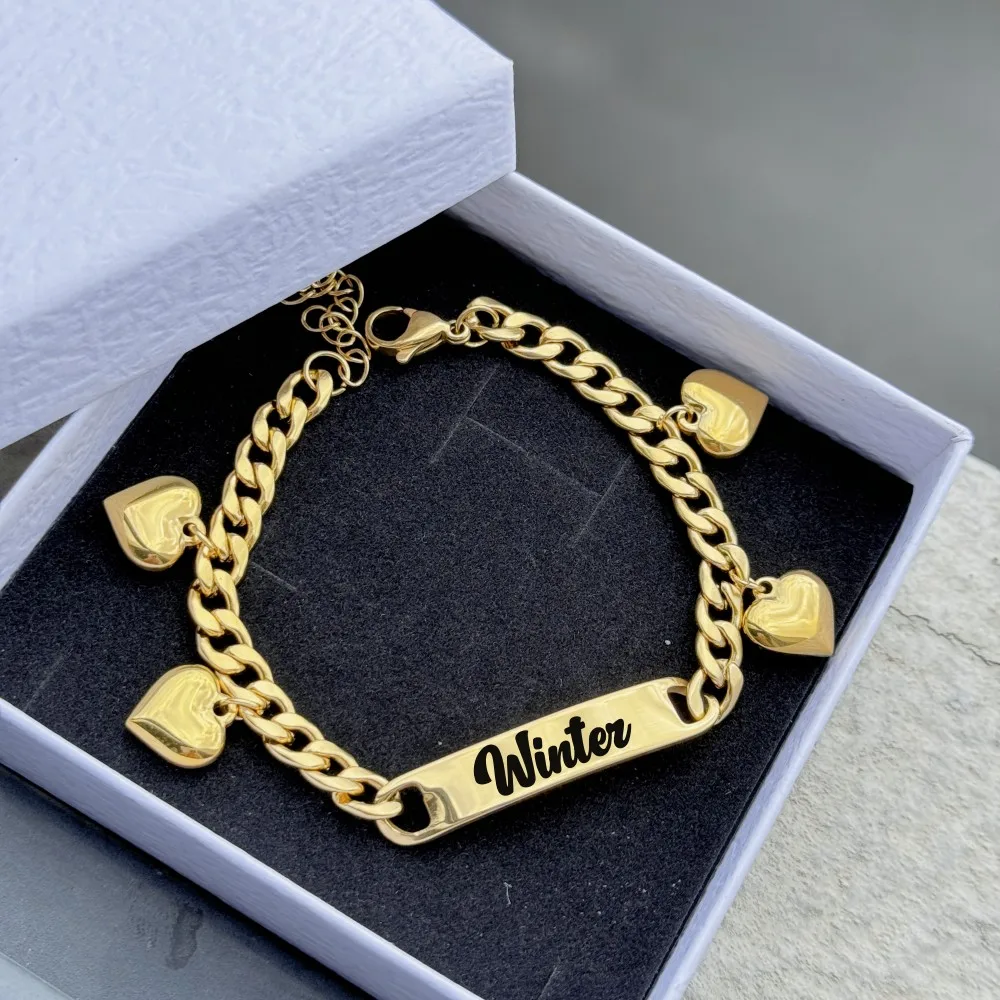 DUOYING Custom Letter Bracelet Heart Engrave Name Bracelet Stainless Steel Bangle 14K Gold Color For Women Birthday Gift