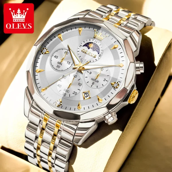 OLEVS 3673 Men Watch Original Quartz Watch Rhombus Mirror Automatic Date Waterproof Moonphase Chronograph Top Luxury Men Watch - Image 8