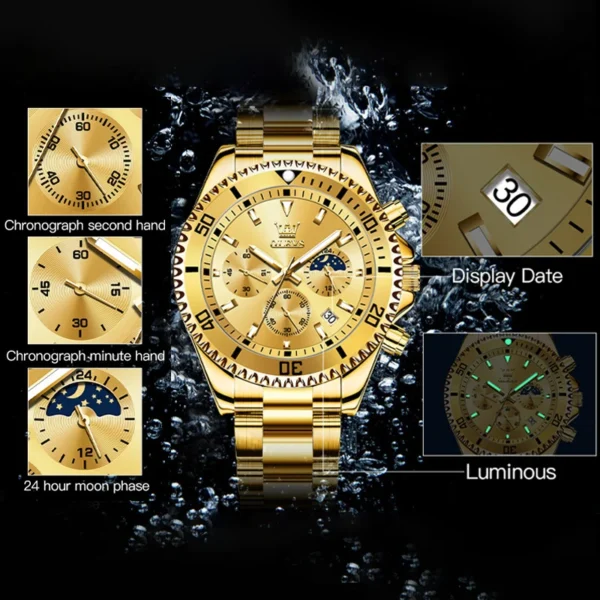 OLEVS Men's Watches Top Brand Luxury Watch for Men Original Waterproof Stainless Steel Chronograph Moon Phase Date Rota Dial - Image 4