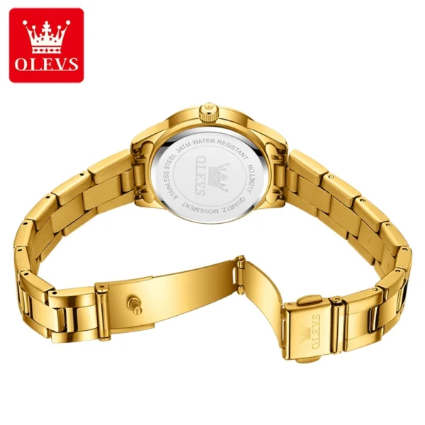 OLEVS Elegant  Fashion Brand Women's Watches Gold Waterproof cCalendar Quartz Watch for Lady Stainless Steel Original Wristwatch - Image 2