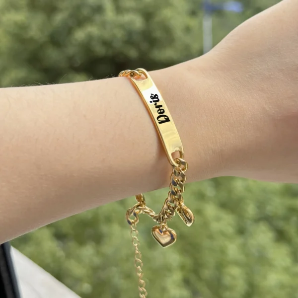 DUOYING Custom Letter Bracelet Heart Engrave Name Bracelet Stainless Steel Bangle 14K Gold Color For Women Birthday Gift - Image 2
