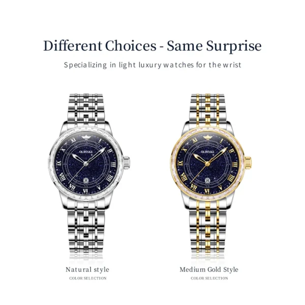OUPINKE Top Luxury Brand Women's Watches Calendar Automatic Mechanical Watch Starry Sky Dial Romantic Gift Female Wristwatch - Image 6