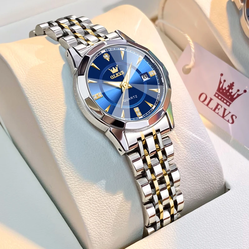 OLEVS Fashion Women’s Watches Waterproof Calendar Elegant Quartz Watch for Lady Necklace Bracelet Gift Box Set Versatile Watch