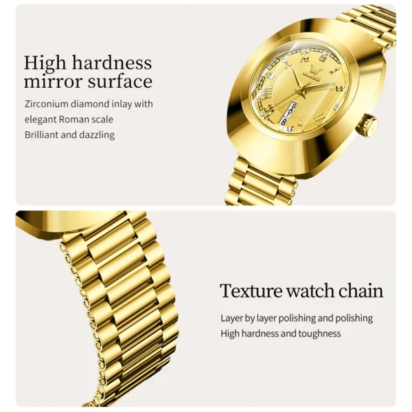 OLEVS Quartz Watch for Women Golden Tungsten steel Luxury Elegant Waterproof Calendar High Quality Watch Women's Wristwatches - Image 4