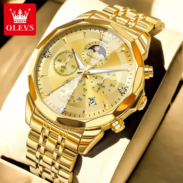 OLEVS 3673 Men Watch Original Quartz Watch Rhombus Mirror Automatic Date Waterproof Moonphase Chronograph Top Luxury Men Watch - Image 13