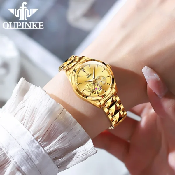 OUPINKE 3260 Women's Watches Imported Japan Movements（MIYOTA）Tungsten steel Tape Luxury Waterproof Chronograph Ladies Watch Set - Image 4