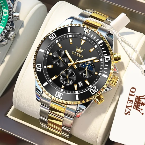 OLEVS Men's Watches Top Brand Luxury Watch for Men Original Waterproof Stainless Steel Chronograph Moon Phase Date Rota Dial - Image 10