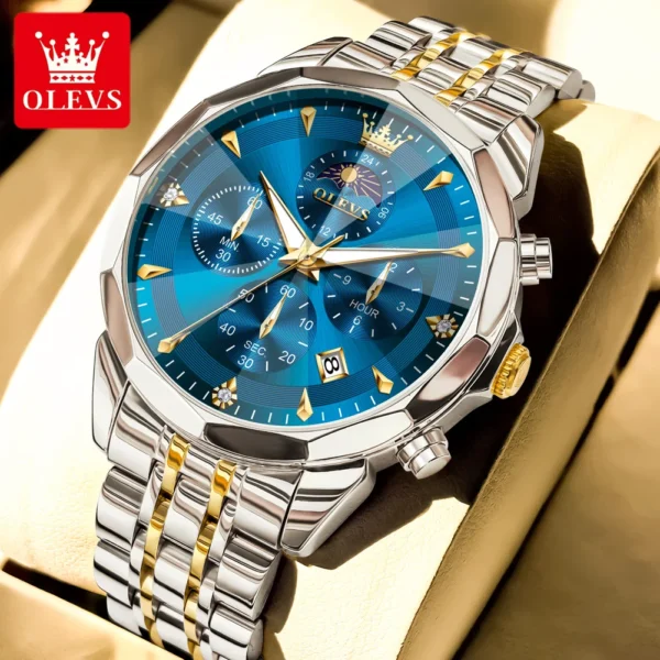 OLEVS 3673 Men Watch Original Quartz Watch Rhombus Mirror Automatic Date Waterproof Moonphase Chronograph Top Luxury Men Watch - Image 7