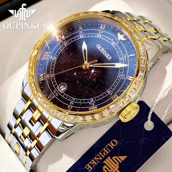 OUPINKE Top Luxury Brand Women's Watches Calendar Automatic Mechanical Watch Starry Sky Dial Romantic Gift Female Wristwatch - Image 10