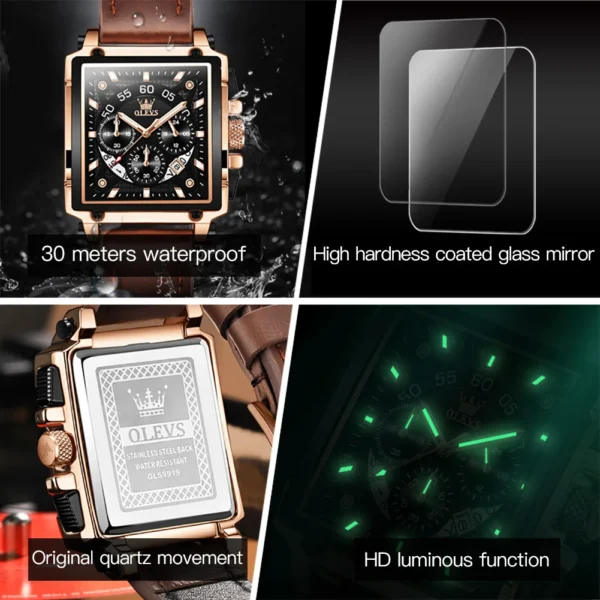 OLEVS Luxury Men Watch Waterproof Square Watch for Men Luminous Top Brand Quartz Wristwatch Fashion watch man luxury original - Image 6