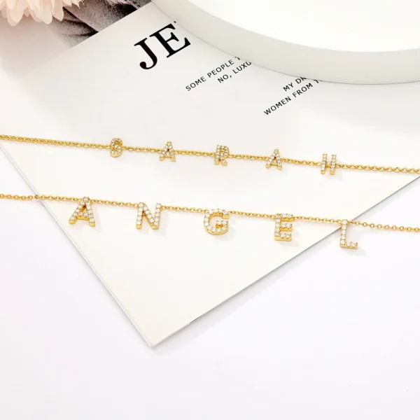 DODOAI Custom 6mm Zircon Letter Bracelet Personalized Crystal Shining DIY Name Jewelry A-Z 26 Gold Letter Pendant Bracelet Gift - Image 2