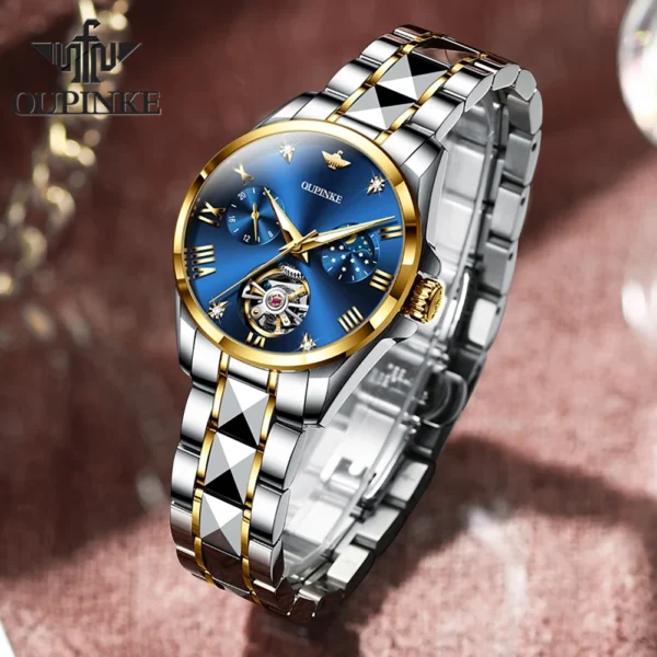 OUPINKE Fashion Luxury Brand Women's Watches Elegant Hollow out Moon Phase Automatic mechanical Watch Original Female Wristwatch - Image 5