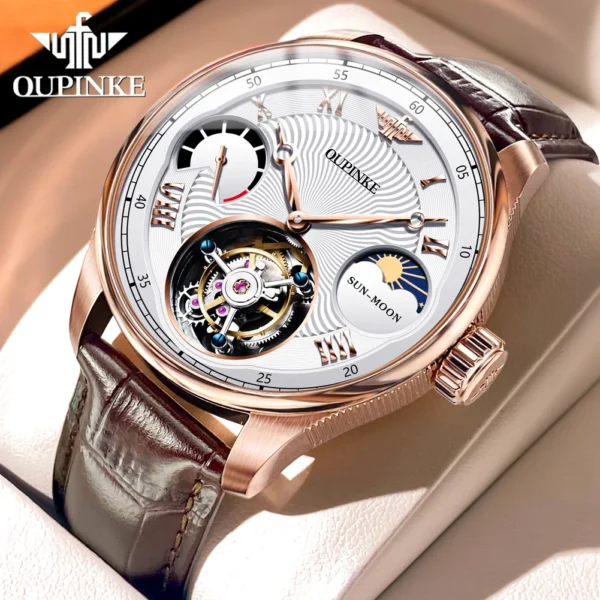 OUPINKE 8001 Tourbillon Men Automatic Mechanical Watch High end Moonphase Waterproof Luxury Sapphire Mirror Original Men Watch - Image 8
