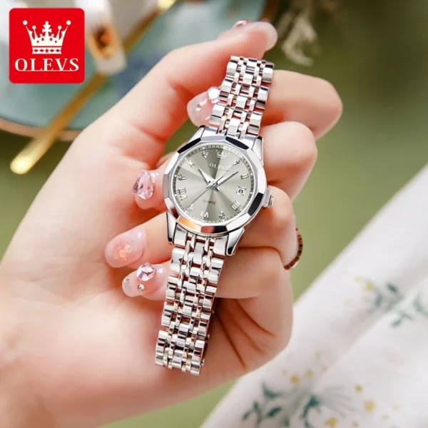 OLEVS Elegant Fashion Women's Watches Luxury Brand Original Quartz Watch for Ladies Waterproof Stainless Steel Luminous Date - Image 3