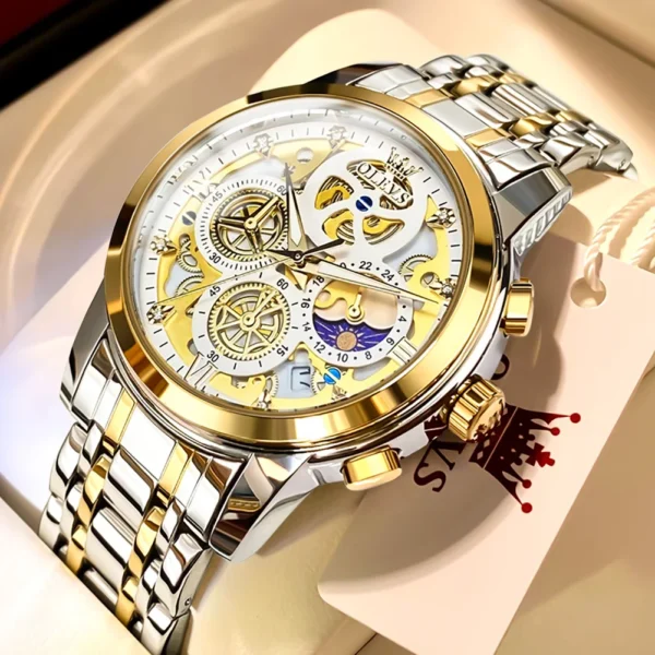 OLEVS Men's Watches Top Brand Luxury Original Waterproof Quartz Watch for Man Gold Skeleton Style 24 Hour Day Night New - Image 10
