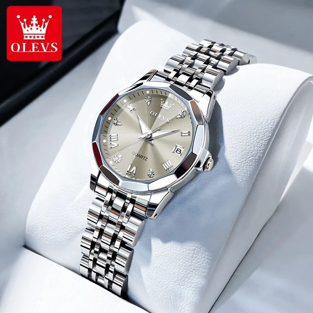 OLEVS Elegant Fashion Women’s Watches Luxury Brand Original Quartz Watch for Ladies Waterproof Stainless Steel Luminous Date