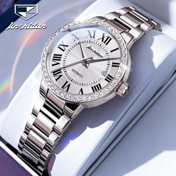 JSDUN 8934Women Automatic Mechanical Watch Luxury Rose Gold Retro Design Waterproof Watch Roman Dial Women Elegant Diamond Watch - Image 9