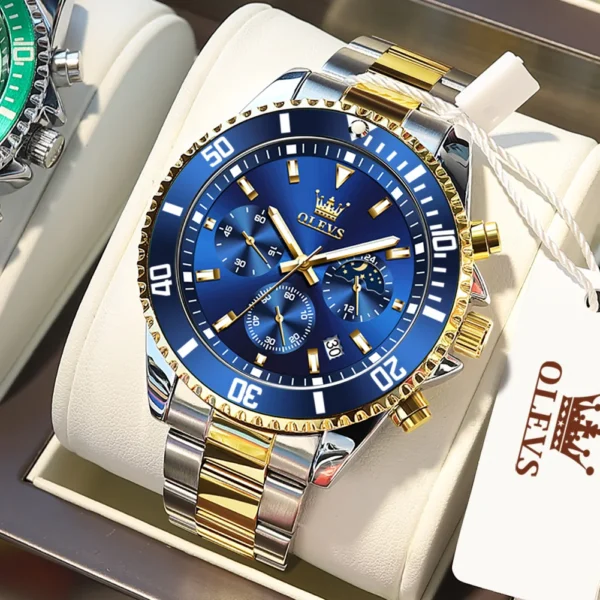 OLEVS Men's Watches Top Brand Luxury Watch for Men Original Waterproof Stainless Steel Chronograph Moon Phase Date Rota Dial - Image 12