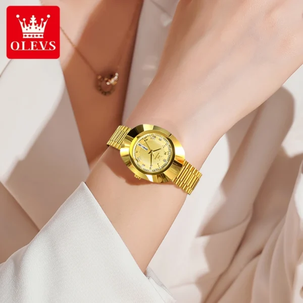 OLEVS Quartz Watch for Women Golden Tungsten steel Luxury Elegant Waterproof Calendar High Quality Watch Women's Wristwatches - Image 3