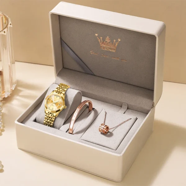 OLEVS Fashion Women's Watches Waterproof Calendar Elegant Quartz Watch for Lady Necklace Bracelet Gift Box Set Versatile Watch - Image 14