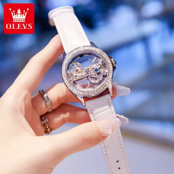 OLEVS Fully Hollow Out Mechanical Watch for Women Luxury Fashion Diamond Lap Ladies Wristwatch Elegant Automatic Women's Watches - Image 6