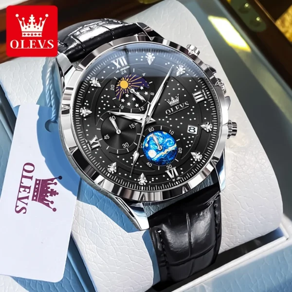 OLEVS Trend Men's Watches Moon Phase Luminous Starry Sky Dial Quartz Watch Waterproof Calendar Fashion Original Male Wristwatch - Image 13
