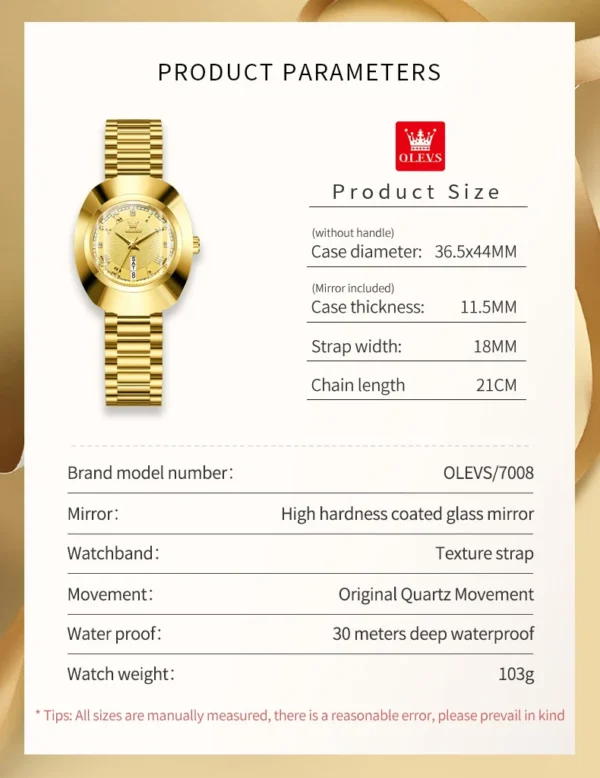 OLEVS Quartz Watch for Women Golden Tungsten steel Luxury Elegant Waterproof Calendar High Quality Watch Women's Wristwatches - Image 5