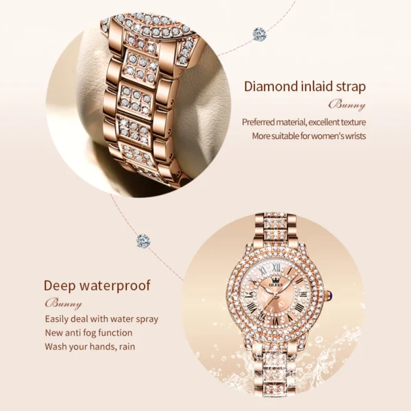 OLEVS 9943 Women Watch High end Luxury Rose Gold Diamond Waterproof Quartz Watch Brand Original Women Dress Watch Reloj Mujer - Image 5