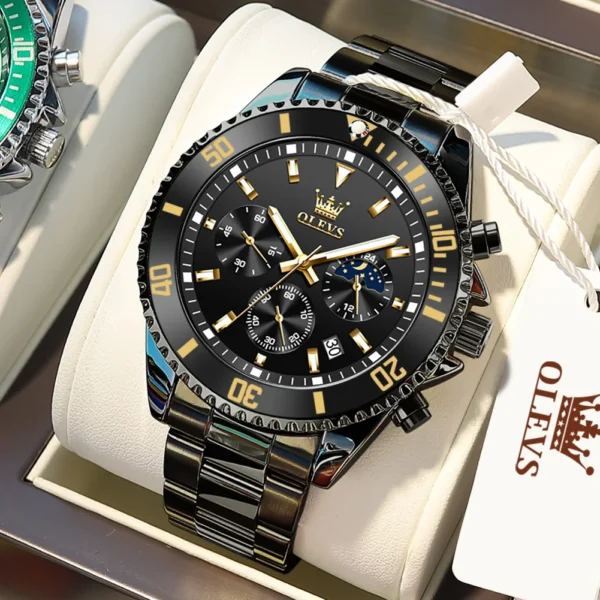 OLEVS Men's Watches Top Brand Luxury Watch for Men Original Waterproof Stainless Steel Chronograph Moon Phase Date Rota Dial - Image 7