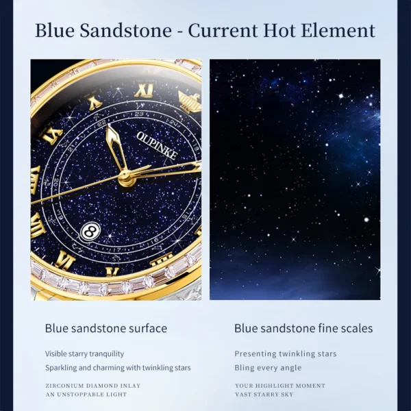 OUPINKE Top Luxury Brand Women's Watches Calendar Automatic Mechanical Watch Starry Sky Dial Romantic Gift Female Wristwatch - Image 4