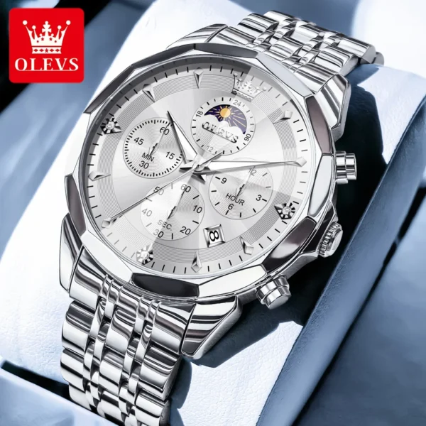 OLEVS 3673 Men Watch Original Quartz Watch Rhombus Mirror Automatic Date Waterproof Moonphase Chronograph Top Luxury Men Watch - Image 11