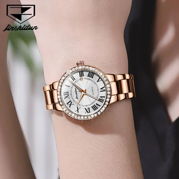 JSDUN 8934Women Automatic Mechanical Watch Luxury Rose Gold Retro Design Waterproof Watch Roman Dial Women Elegant Diamond Watch - Image 3