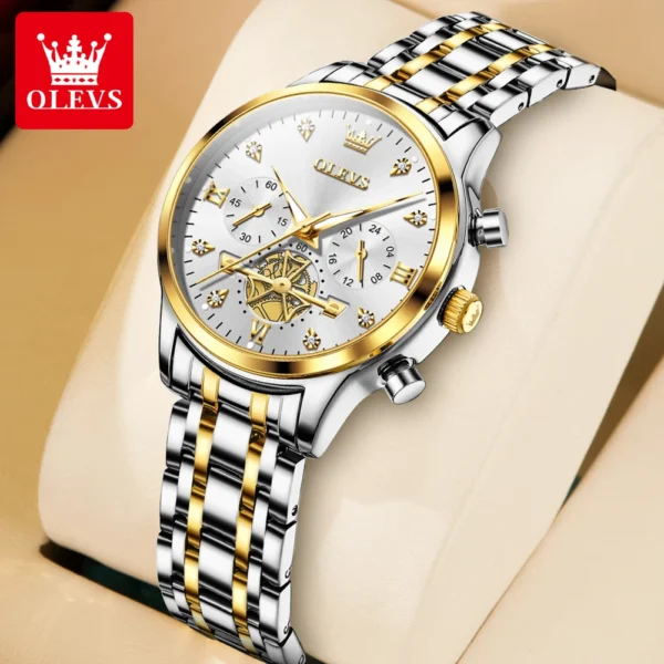 OLEVS Flywheel Skeleton Women Quartz Watch Stainless steel Chronograph Waterproof Luminous Ladies Bracelet Watch for Women Set - Image 13