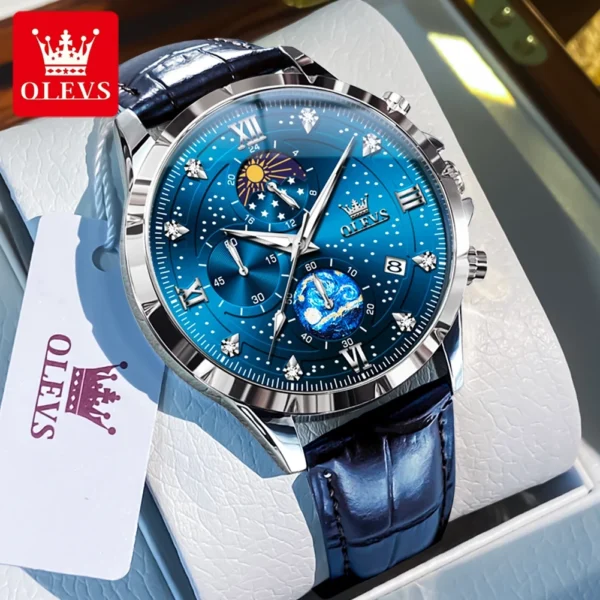 OLEVS Trend Men's Watches Moon Phase Luminous Starry Sky Dial Quartz Watch Waterproof Calendar Fashion Original Male Wristwatch - Image 7