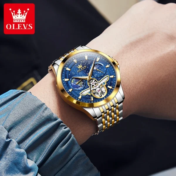 OLEVS Luxury Brand Men's Watches Luminous Waterproof Fully Automatic Mechanical Watch Starry Sky Dial Moon Phase Hollow Out - Image 2