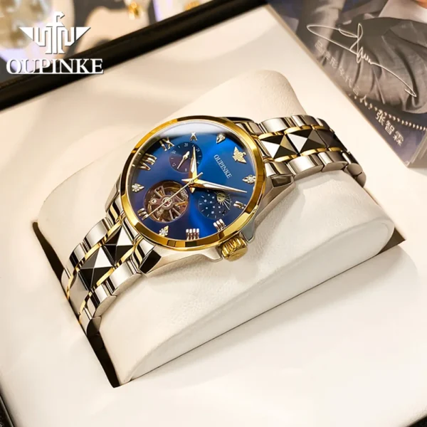 OUPINKE Fashion Luxury Brand Women's Watches Elegant Hollow out Moon Phase Automatic mechanical Watch Original Female Wristwatch - Image 4