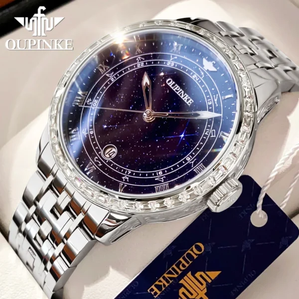 OUPINKE Top Luxury Brand Women's Watches Calendar Automatic Mechanical Watch Starry Sky Dial Romantic Gift Female Wristwatch - Image 12