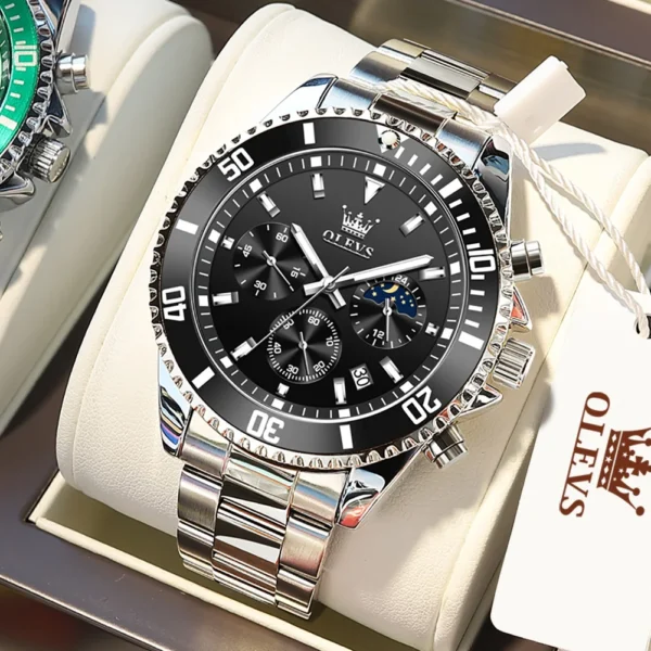 OLEVS Men's Watches Top Brand Luxury Watch for Men Original Waterproof Stainless Steel Chronograph Moon Phase Date Rota Dial - Image 11
