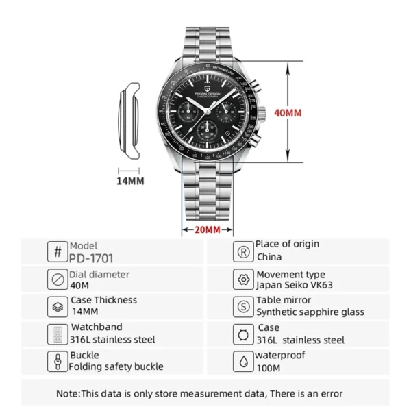 PAGANI DESIGN 2025 New Moon Men's Watches Luxury Quartz Watch For Men VK63 Chronograph AR Sapphire Mirror Ceramic Bezel Luminous - Image 6